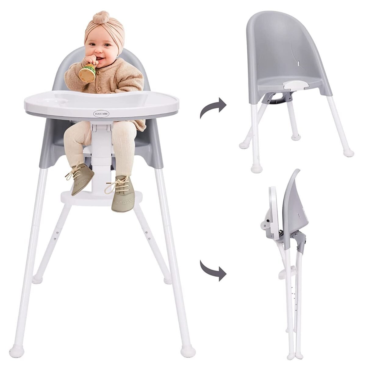 Han mm foldable high chair one click foldsave space detachable double tray infant chair car traveling 3 in 1 convertible 3 point harness adjustable footrest non slip feet adjustable legs.jpg