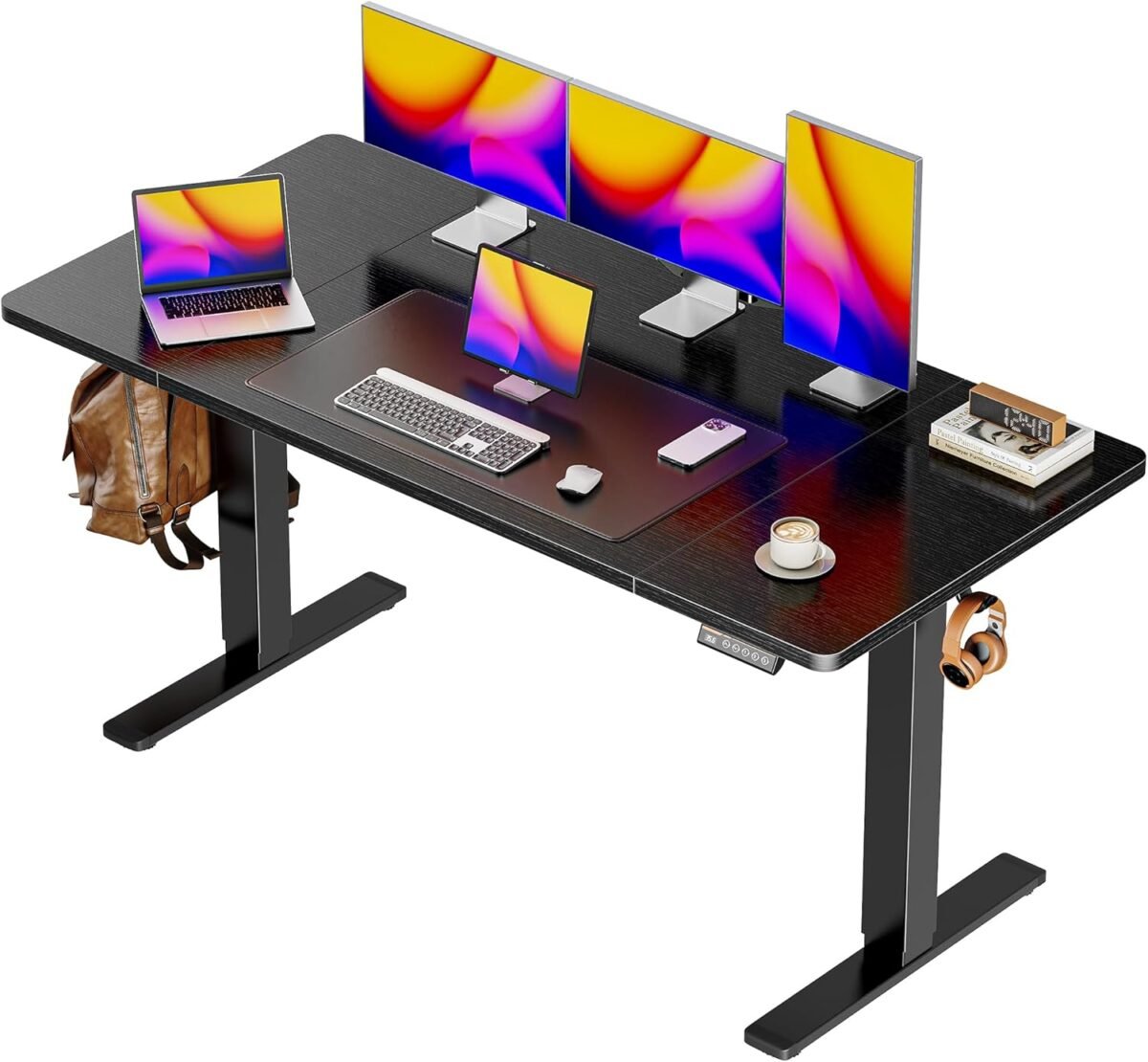 Huuger 55 x 28 large electric standing desk height adjustable computer desk 27.6 deep desktop stand up gaming office table with 2 hooks 3 preset heights for home office black.jpg