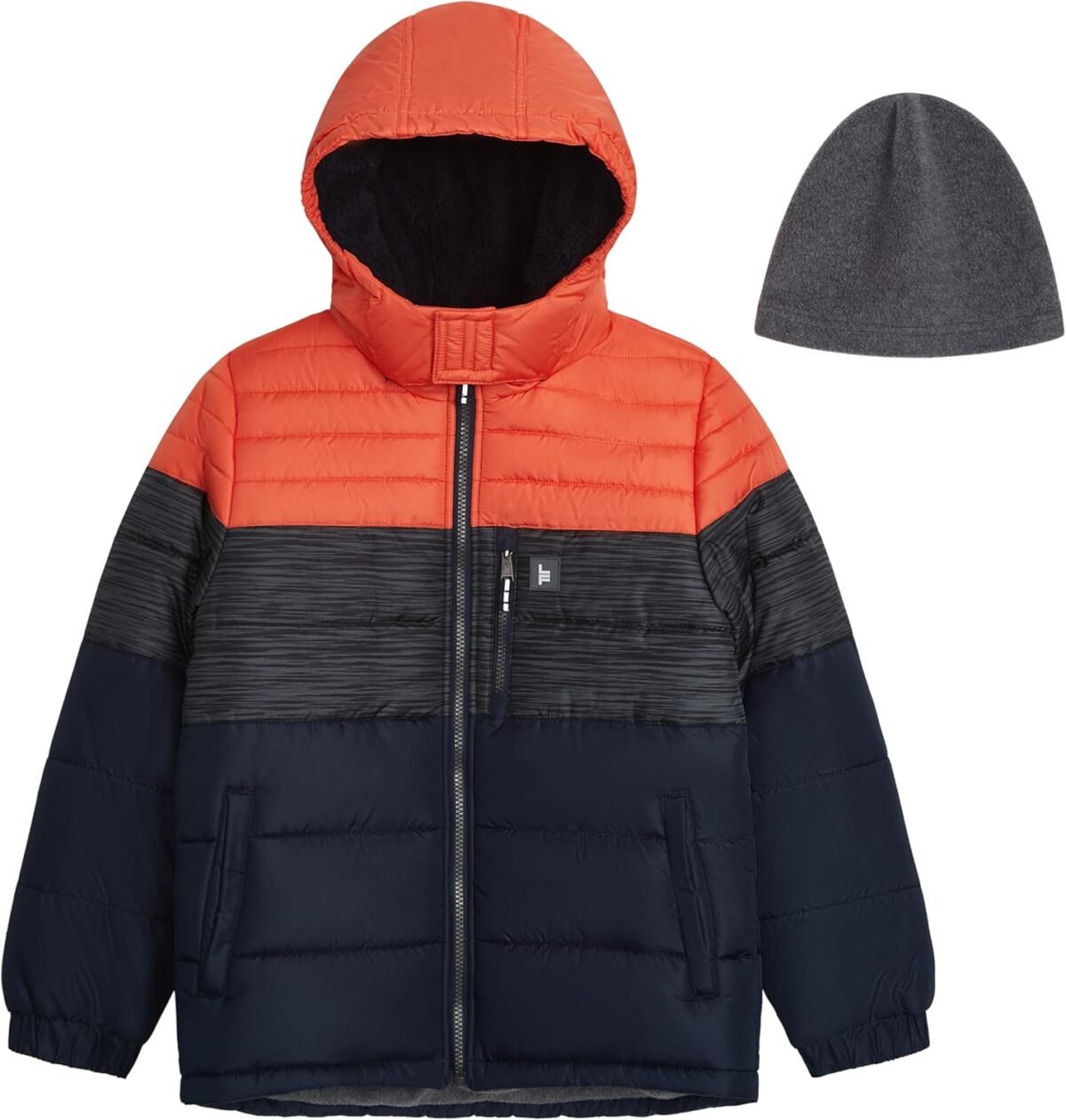 London fog boys heavyweight hooded puffer jacket with sherpa lined hood fleece beanie.jpg