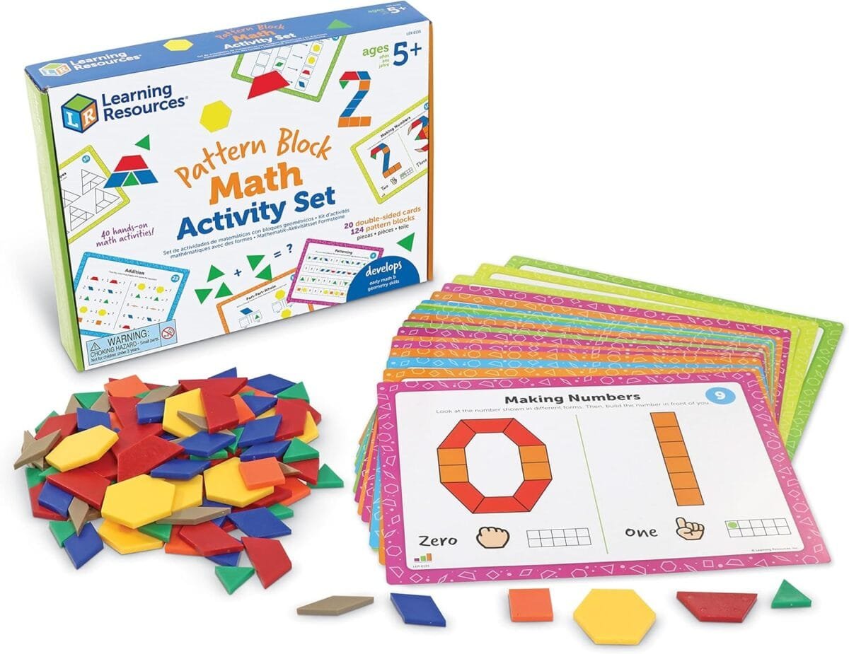 Learning resources pattern block math activity set math games for kids educational games preschool math montessori 144 pieces age 5.jpg