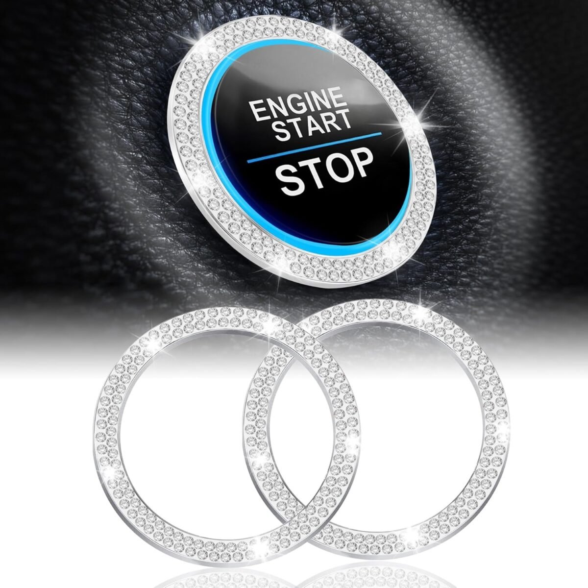 Livtee 2 pcs crystal double rhinestone car engine start stop decoration ring bling car interior accessories for women push to start button coversticker key ignition knob bling ring white.jpg
