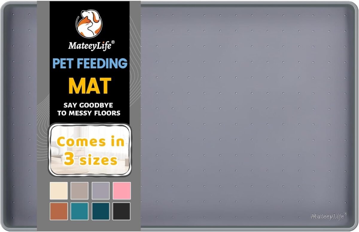 Mateeylife silicone cat dog food mat for floors waterproof anti slip dog bowl mats for food and water pet feeding mats with lip to prevent spills pet placemat for messy drinkers to protect floors.jpg