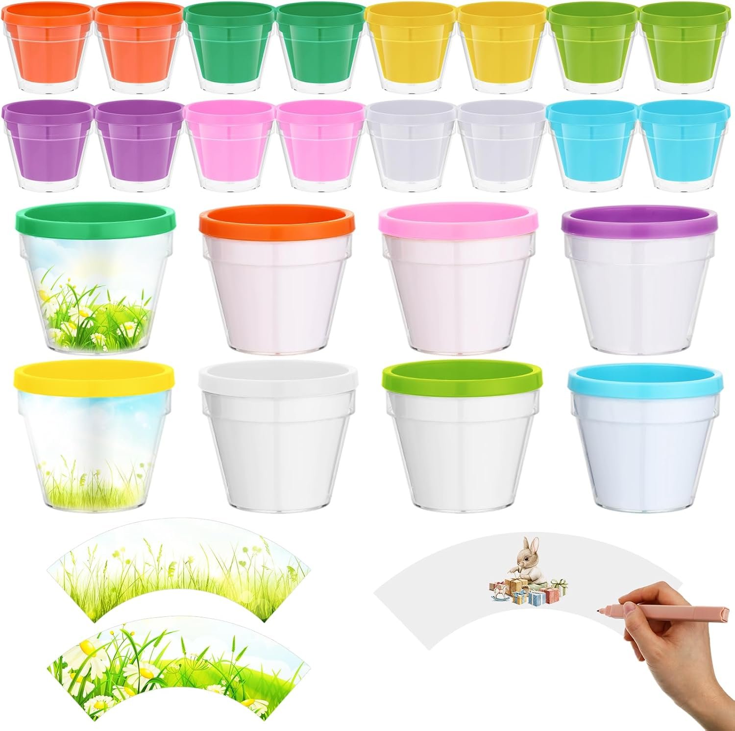 Meanplan 24 sets spring diy flower pot crafts for kids bulk color your own flower pot 4 inch spring kid planters decorate kit for home school activities.jpg