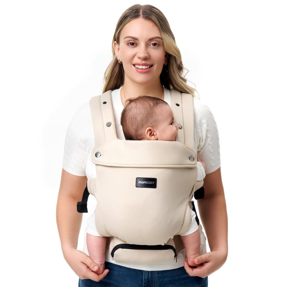Momcozy newborn baby carrier ergonomic cozy and lightweight carrier for 7 24lbs adjustable neck support with sunshield breathable airmesh perfect for summer outing khaki.jpg