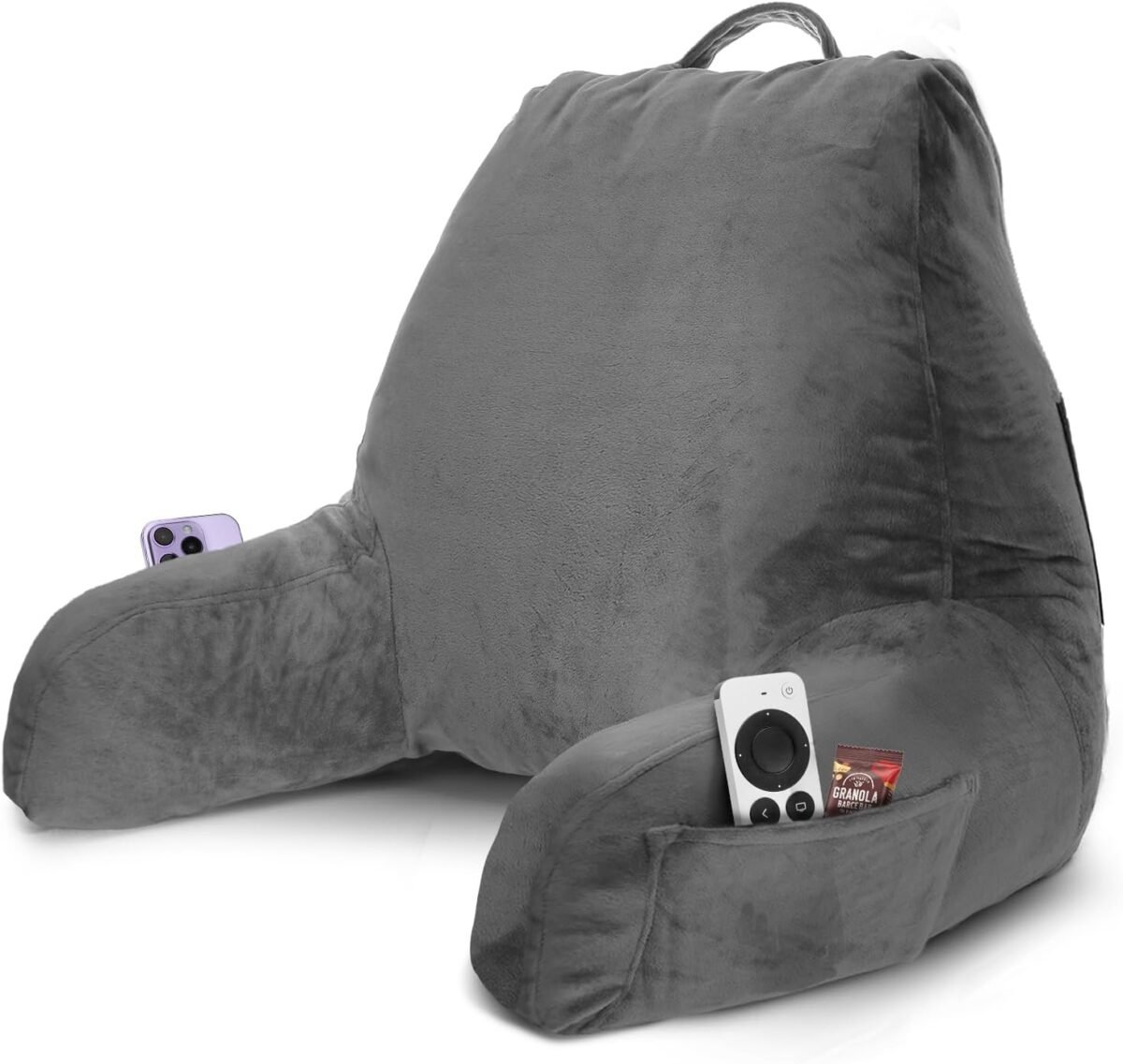 Nestl reading pillow with shredded memory foam designed for sitting up in bed and couch back and arms adjustable support for adult teens backrest pillows for reading with washable cover dark grey.jpg