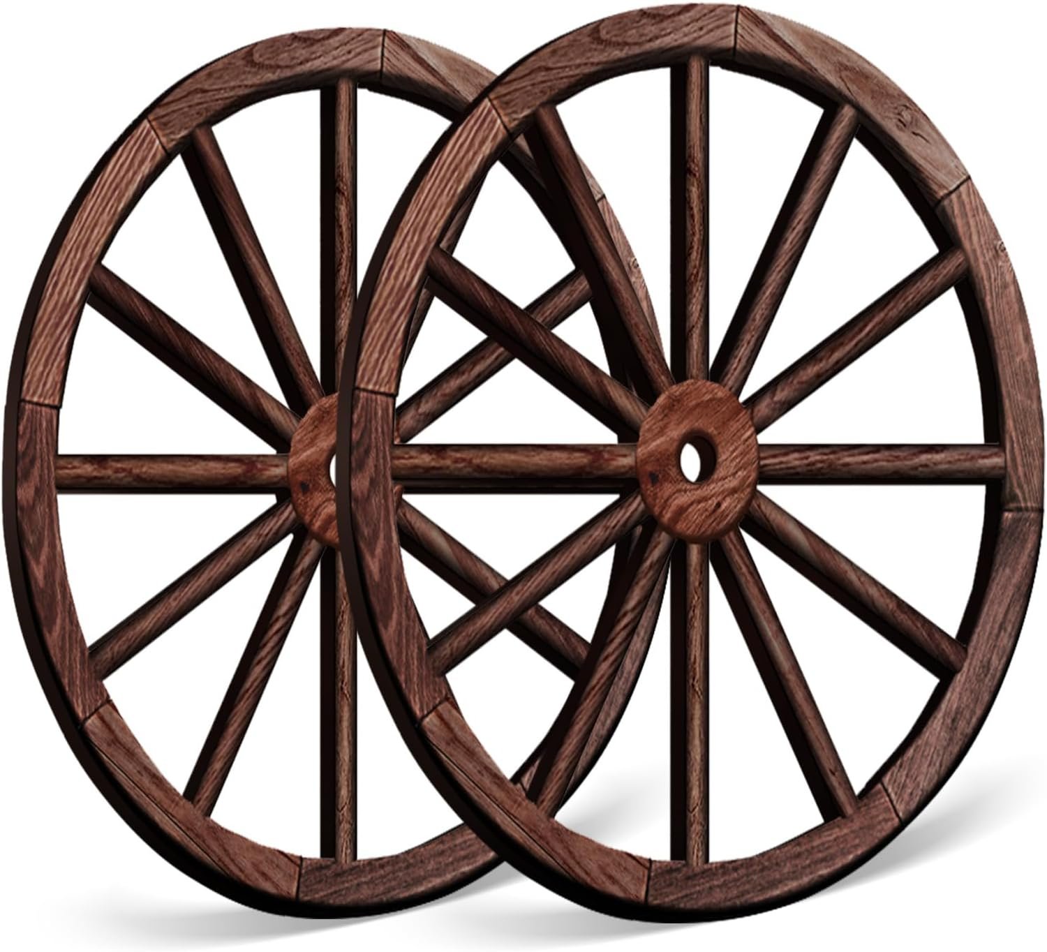 Oyefly 2 pcs wagon wheel decordecorative vintage wood garden wagon wheelvintage rustic wagon wheel brown 12 inch.jpg