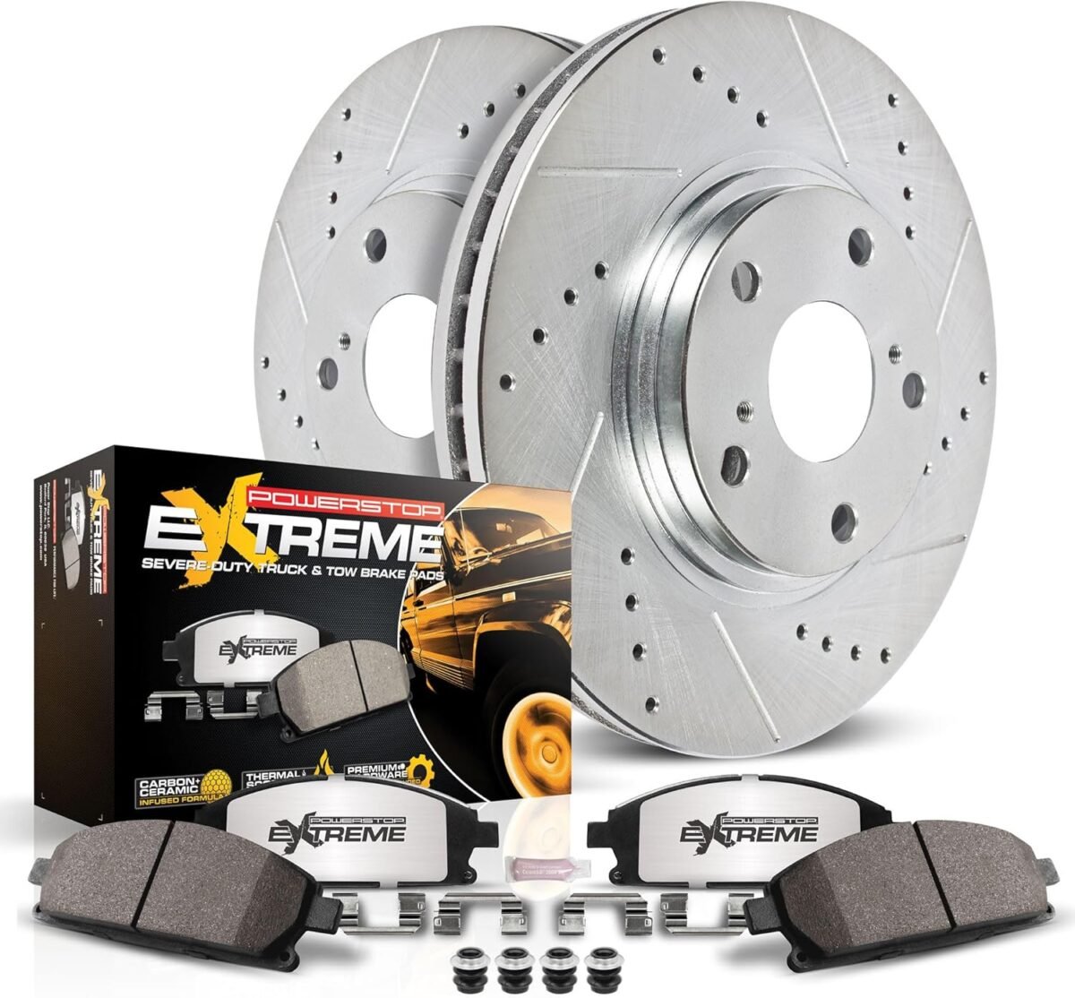 Power stop k137 36 front z36 truck tow brake kit carbon fiber ceramic brake pads and drilled and slotted brake rotors for toyota 4runner fj cruiser tacoma 6 lug.jpg
