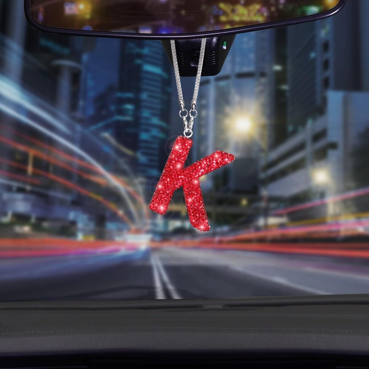 Rear view mirror hanging accessories crystal diamond rhinestone car ornament letter k cute lucky red car accessories for women k.jpg