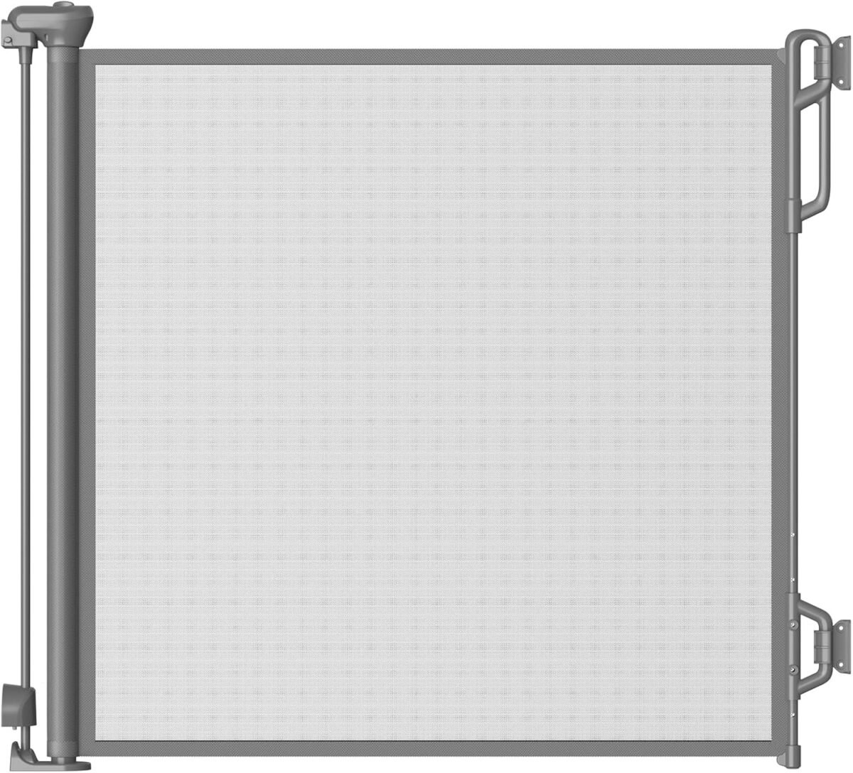 Retractable safety baby gate or mesh dog gatedurable portable mesh retractable gateeasy to use for stairs doorwayshallways indoor outdoor 33.5 tall extends to 55 wide gray.jpg