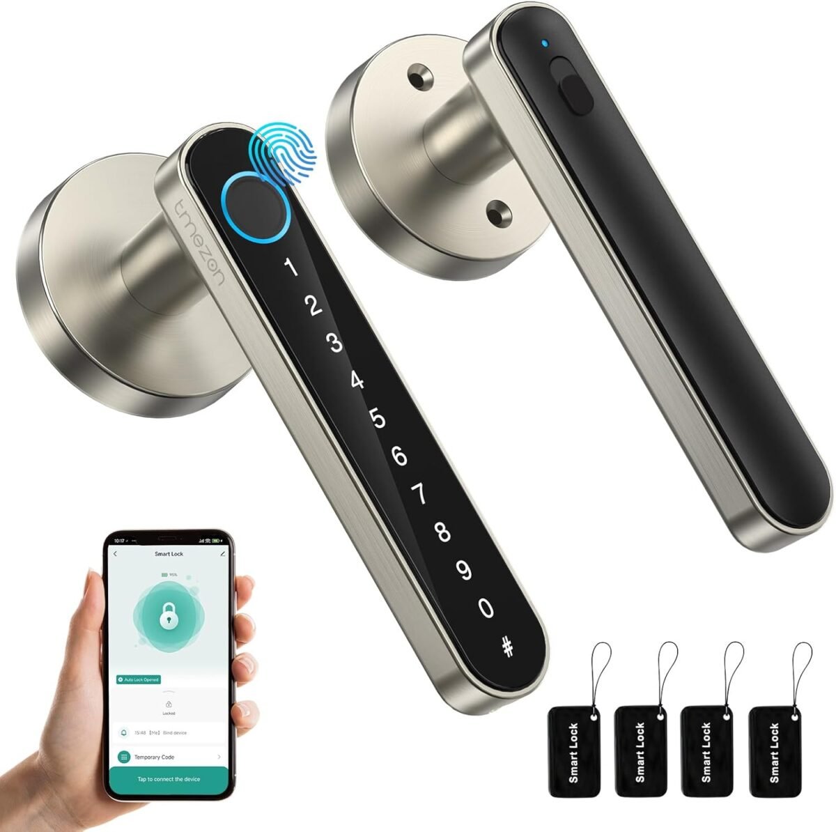 Tmezon smart door lock fingerprint keyless entry door lock with handle appic cardscodeskeysfingerprints biometric electronic keyless entry lock for bedroom home hotel office.jpg