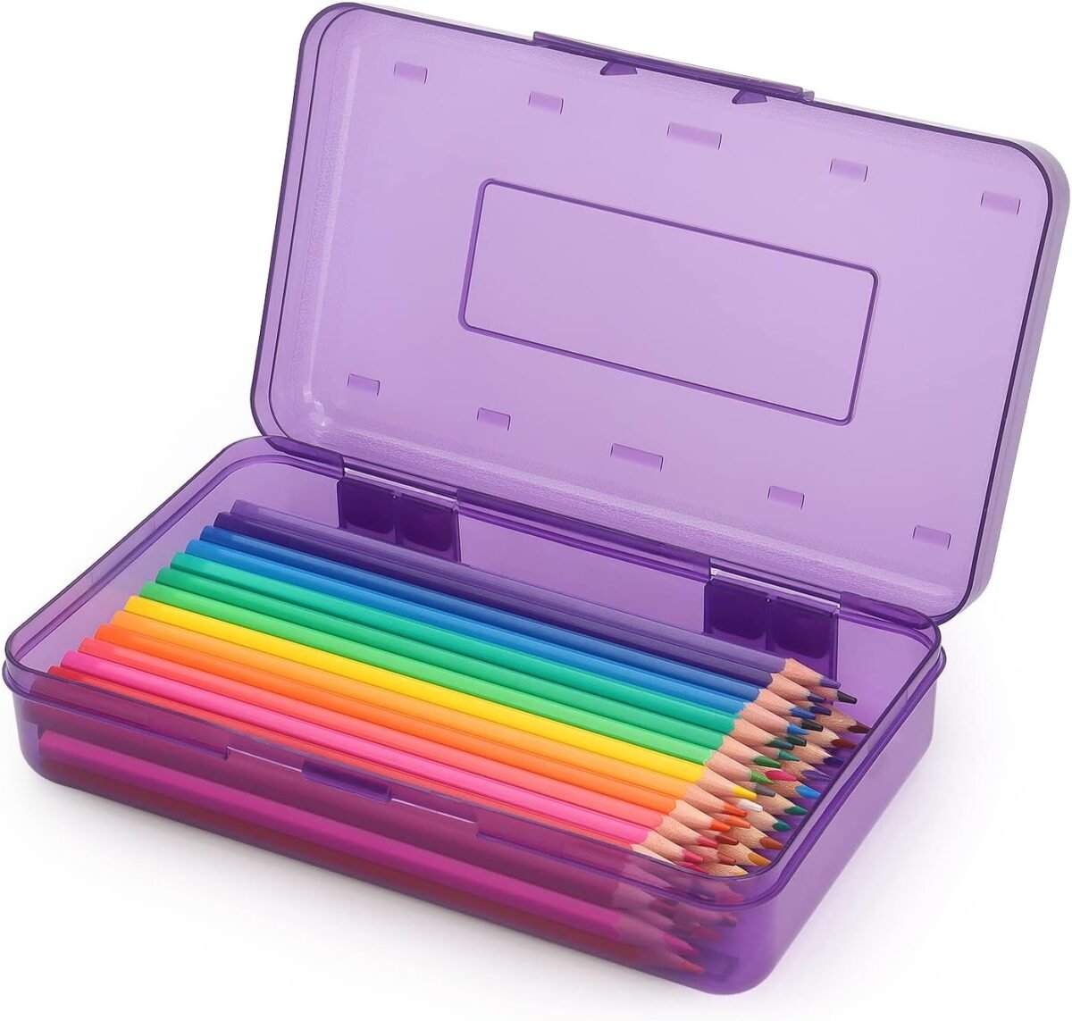 Tamaki 1 pack plastic pencil box large capacity pencil boxes clear boxes with snap tight lid stackable design and stylish office supplies storage organizer box purple.jpg