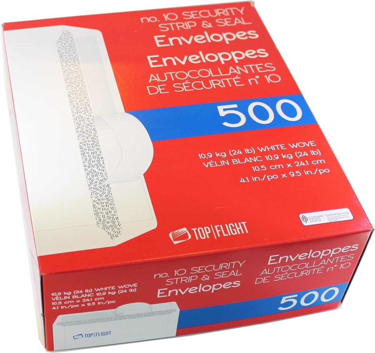 Top flight pstf10nwt 10 envelopes strip seal security tinted white paper 24 lb 500 count.jpg