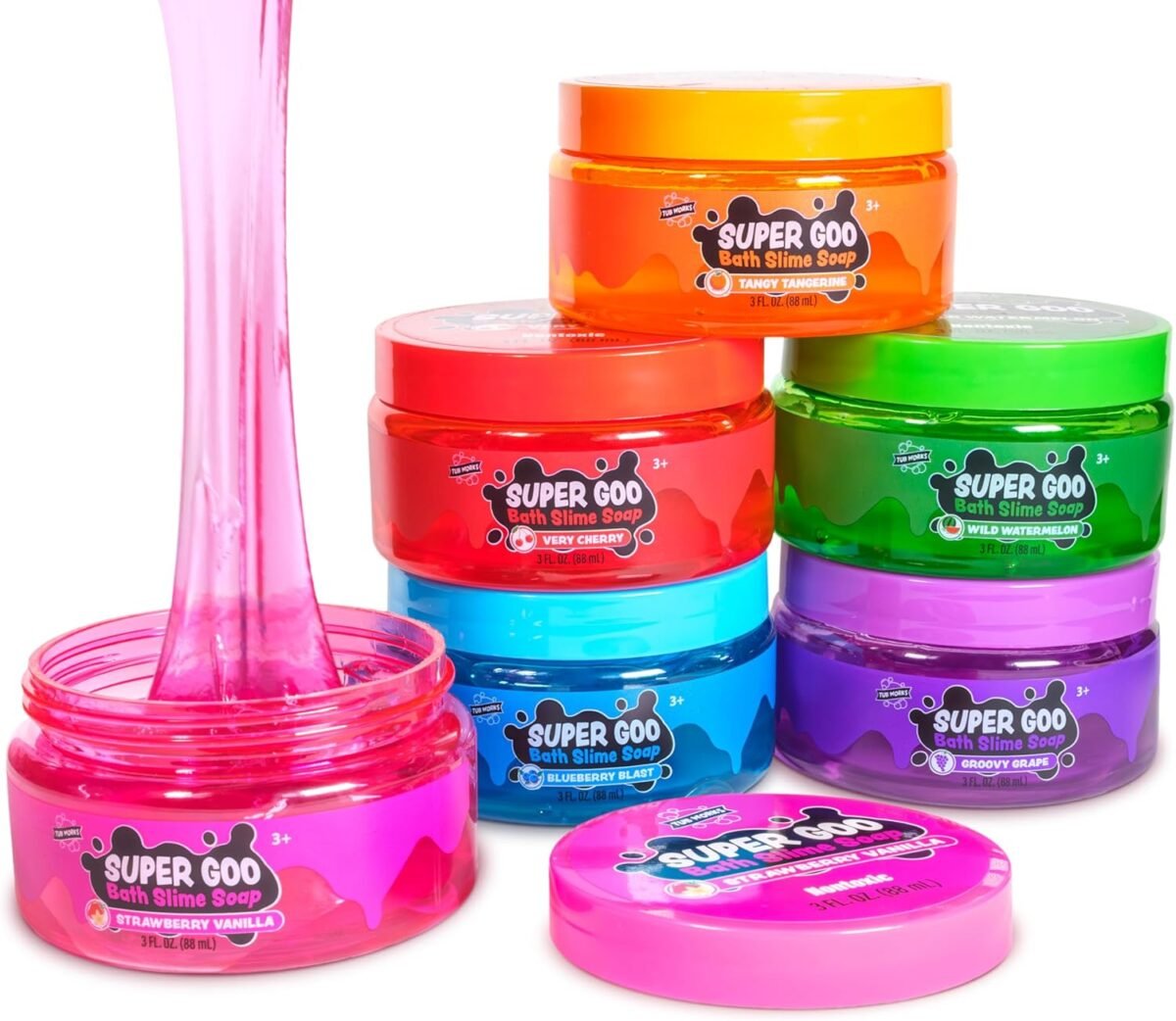 Tub works® super goo bath slime™ kids soap bath toy 6 pack stretchy squishy slime soap for kids bath fresh fruity scents nontoxic sensory fun kids toddler bath toys.jpg