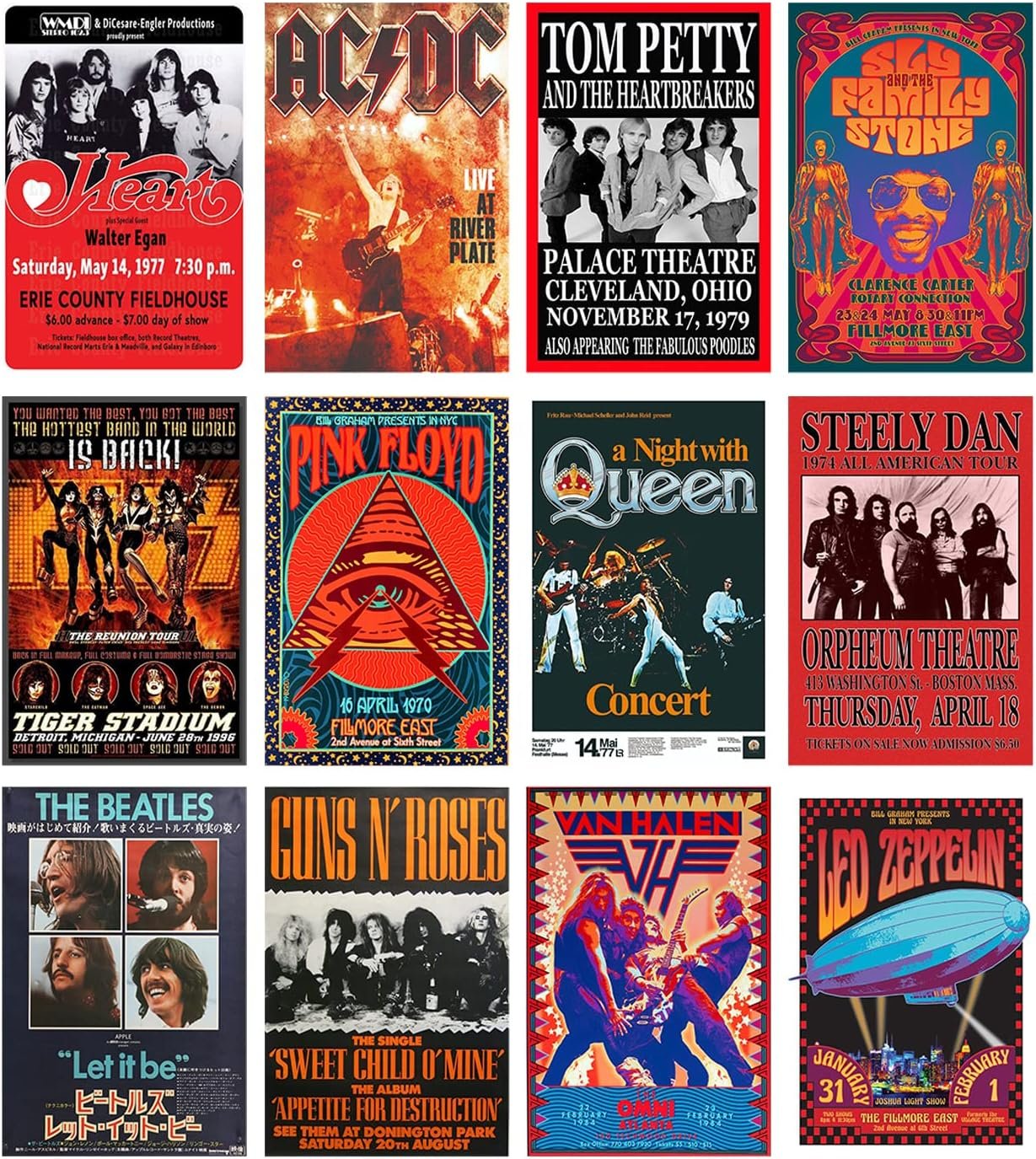Woonkit vintage rock band posters for room aesthetic 70s 80s 90s retro music room wall bedroom decor art vintage rock concert poster wall collage old music album cover prints 12 set b 7.8x11.8 inch.jpg