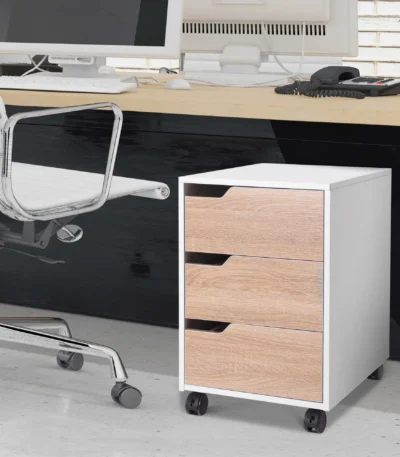 HOMCOM filing cabinet 40x50x57,5cm 3 drawers white wooden brake wheels 1