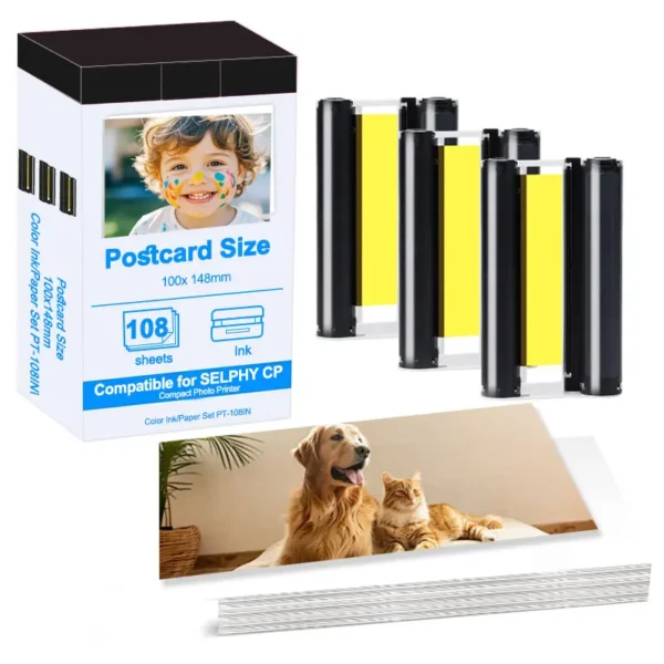 KP108 Compatible For Canon Selphy Color Ink Paper Set CP1500 CP1300 CP1200 CP910 CP900 Photo Paper Printer KP108IN 6 Inch