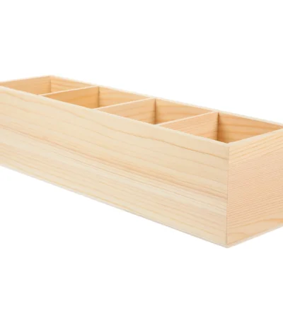 Wood Pencil Holder Desk Remote Control Holder Desktop Storage 4 Compartments Multi-Functional Desk Organizer Pen Pencil Office 1