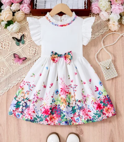 2025 New Casual Summer Kids Girls White Dress Floral Kids Clothes Baby Girl Princess Dresses Children's Birthday Outfits 1