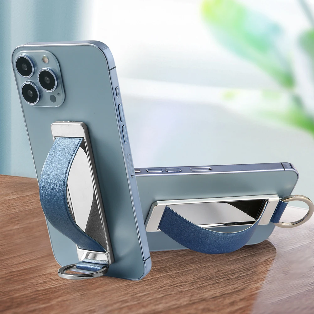 Ultra-Thin Mobile Phone Holder With Leather Wristbands Portable Pull-Out Adhesive Phone Stand Sticker Phone Bracket For Home 1