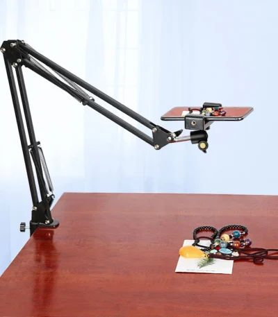 Flexible Overhead Tripod for Phone Smartphone with Ring Light Desk Cellphone Folding Mobile Stand for Video Recording Filming 1