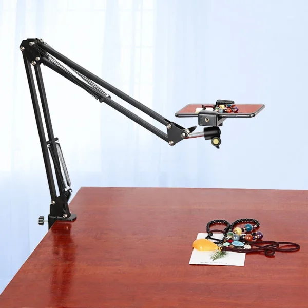 Flexible Overhead Tripod for Phone Smartphone with Ring Light Desk Cellphone Folding Mobile Stand for Video Recording Filming
