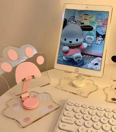 Cute Phone Stand Height Adjustable Phone Desktop Mount Acrylic Cat Claw Durable Stand For Recording Video Charger Compatible 1