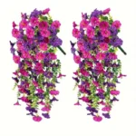 2pcs UV-Resistant Artificial Morning Glory & Eucalyptus Hanging Decor – Perfect for Home Garden Weddings  Versatile Outdoor
