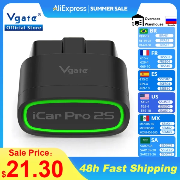 New Vgate iCar Pro 2S ELM327 Bluetooth 5.3 for Android/IOS/PC OBD2 Car Diagnostic Tool elm 327 Upgraded OBD 2 V2.3 Auto Scanner