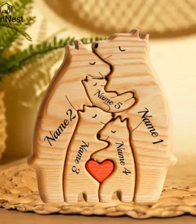 Art Wooden Bear Family Puzzle Personalized Name Custom Home Decor Thanksgiving Christmas Heartwarming Gift for Baby Mom 1