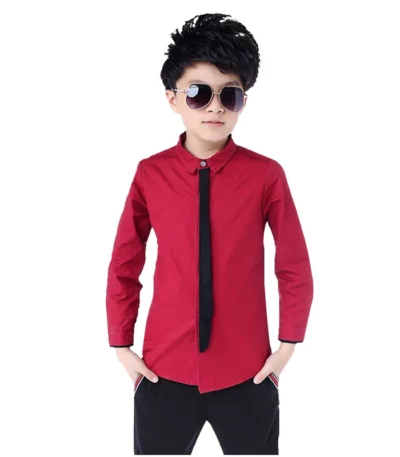 Hot Sale Children Boy's Red Shirts Spring Classic Solid White Tops Cotton Long Sleeve Shirt for 4-15Yrs Autumn Kids Clothes New 1