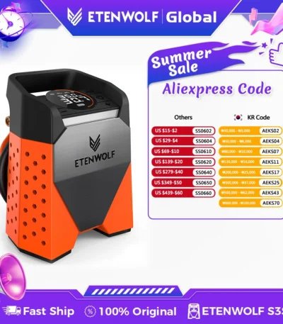 ETENWOLF ZEPHYR S3SE Portable Air Compressor 100% Duty Cycle Car Tire Inflator 7800mAh for Cars, Motorcycles, Bicycles Balls 1