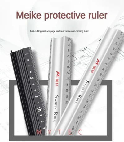Multi-function Aluminum Alloy Hand Protective Ruler Non-slip Straight Ruler Wood Cutting Straight Woodwork Ruler Stationery 1
