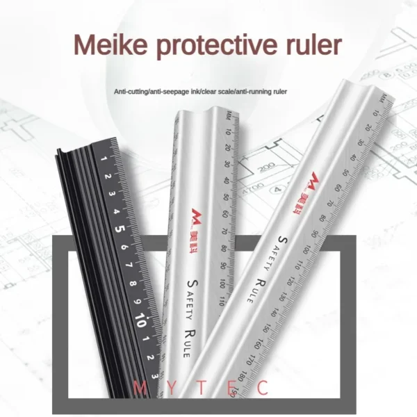 Multi-function Aluminum Alloy Hand Protective Ruler Non-slip Straight Ruler Wood Cutting Straight Woodwork Ruler Stationery