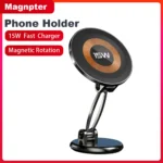 15W Magnetic Car Phone Holder Mobile Phone Car Holder Wireless Fast Charger Car Mounting Bracket 720° Rotating Cell Phone Stand