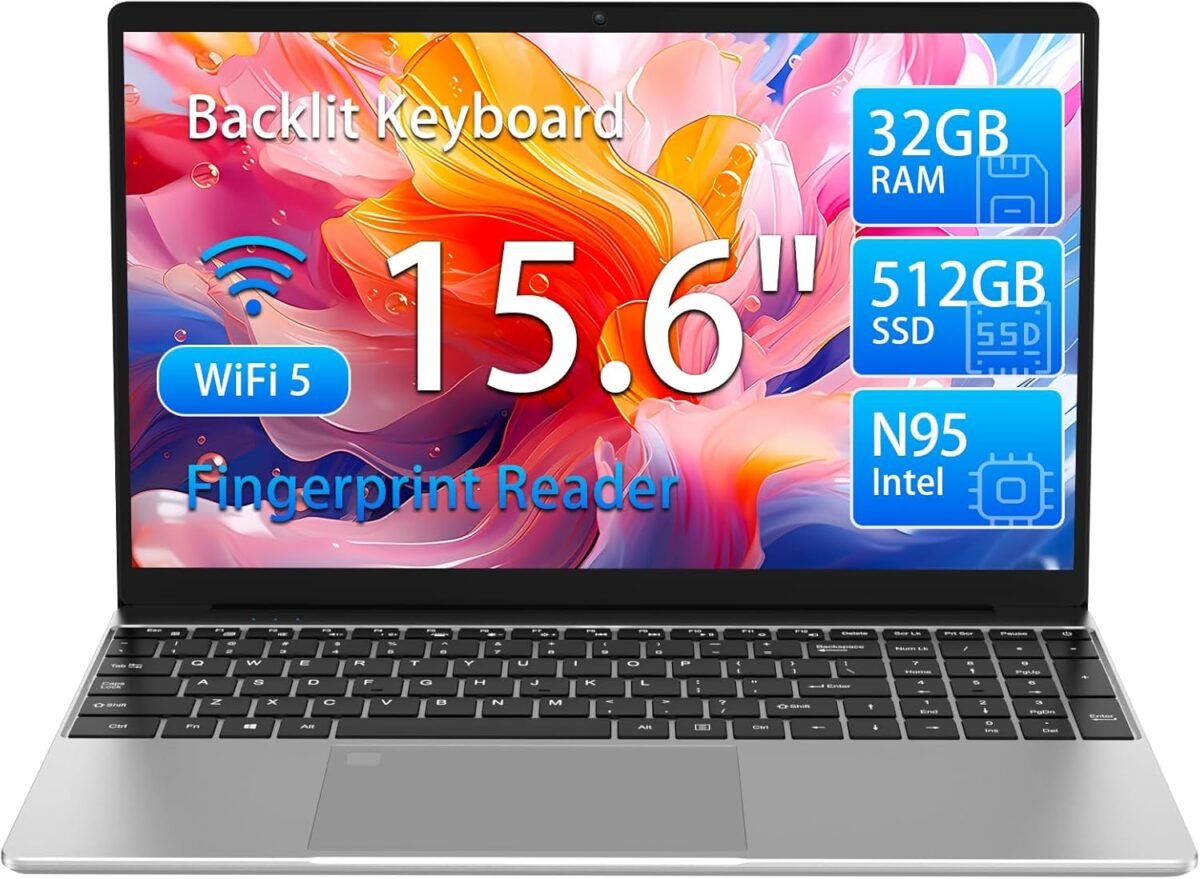 15.6 fhd laptop computer with backlit keyboard32gb ram 512gb ssdquad core n95 processorup to 3.4ghz180 ° angle openingfingerprint reader8000mah batterywebcamwifi 5bt 4.2mini hdmiusb 3.0.jpg