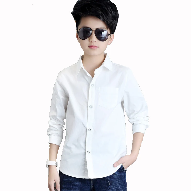Kids Clothing Spring 2021 Long Sleeve Boys Shirts Fashion Cotton Solid White Shirt Children Turn-down Collar Button Tops 8 12y Kids Clothing Spring 2021 Long Sleeve Boys Shirts Fashion Cotton Solid White Shirt Children Turn-down Collar Button Tops 8 12y