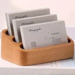1pcs Wood Desktop Business Card Display Stand Memo Holder Storage Box Wood Card Organizer For Office
