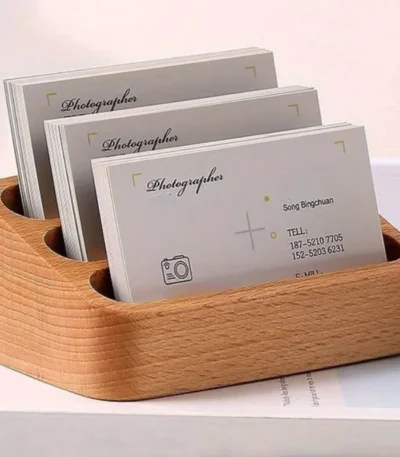 1pcs Wood Desktop Business Card Display Stand Memo Holder Storage Box Wood Card Organizer For Office 1