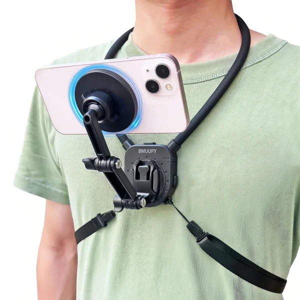 Magnetic POV/Vlog Phone Neck Mount Holder for iPhone 15/14/13/12 Pro Mini/Plus/Pro/Pro Max, Hand Free Chest Stand Video Record