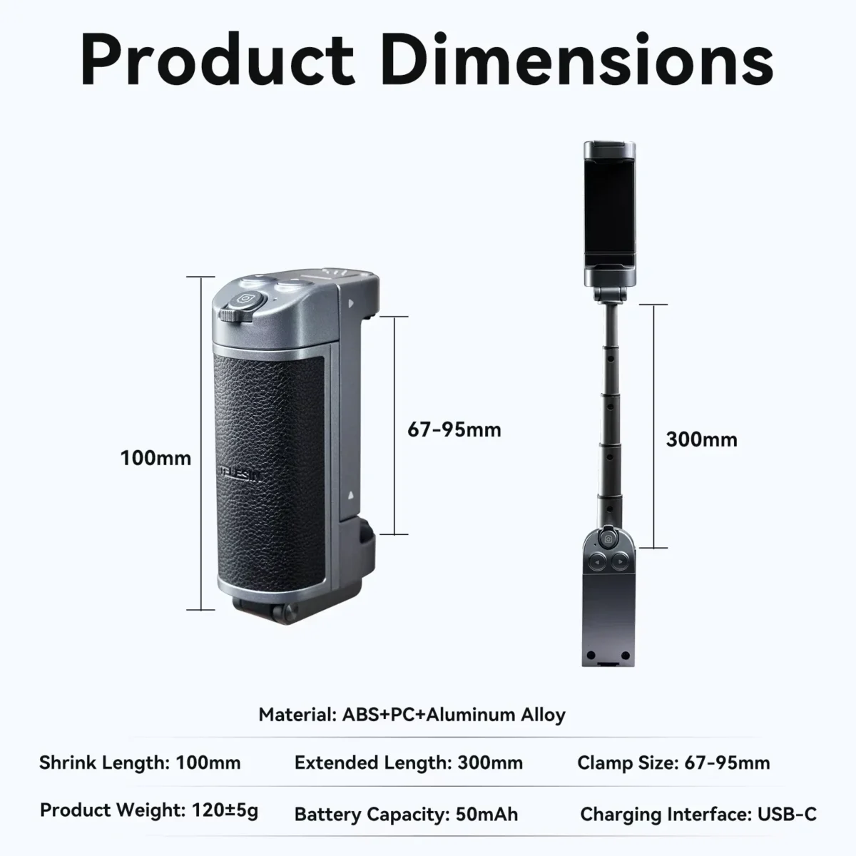 Phone Camera Grip with Bluetooth, Hidden Selfie Stick Stand Multi-Mode Control Universal Fit for IPhone/Android - Vlog Essential 5