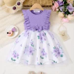 2025 New Design Girl’s Birthday Tutu Dress Purple Mesh Sleeveless Floral Outfits Children Princess Dresses