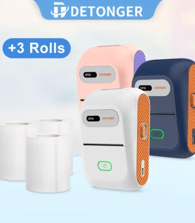 DETONGER DP26 Thermal Label Printer +3 Rolls Adhesive Paper Portable Wireless BT Office Business  Label Maker 1