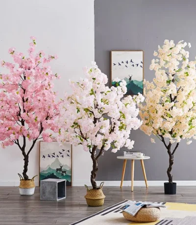 Artificial Cherry Blossom Tree for Home Decoration, Bonsai Floor Leaves, Fake Plant Pots for Indoor and Office 1