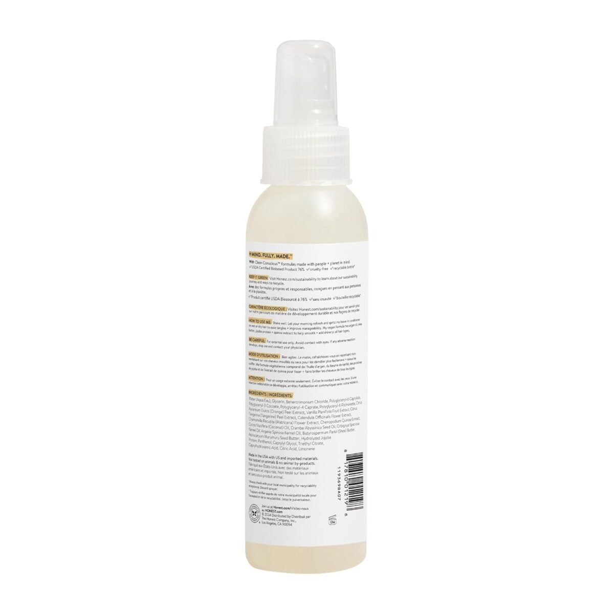 1749411001 the honest company conditioning hair detangler leave in conditioner fortifying spray tear free cruelty free hypoallergenic citrus vanilla refresh 4 fl oz.jpg