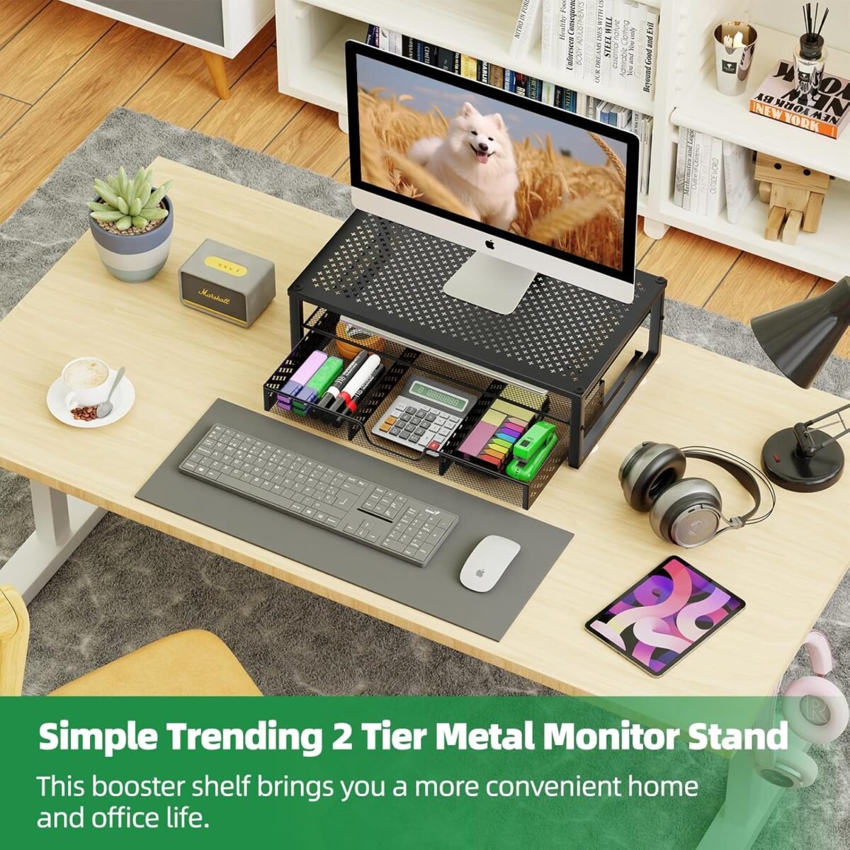 1749423097 simple trending metal monitor stand riser and computer desk organizer with drawer for laptop computer imac black.jpg