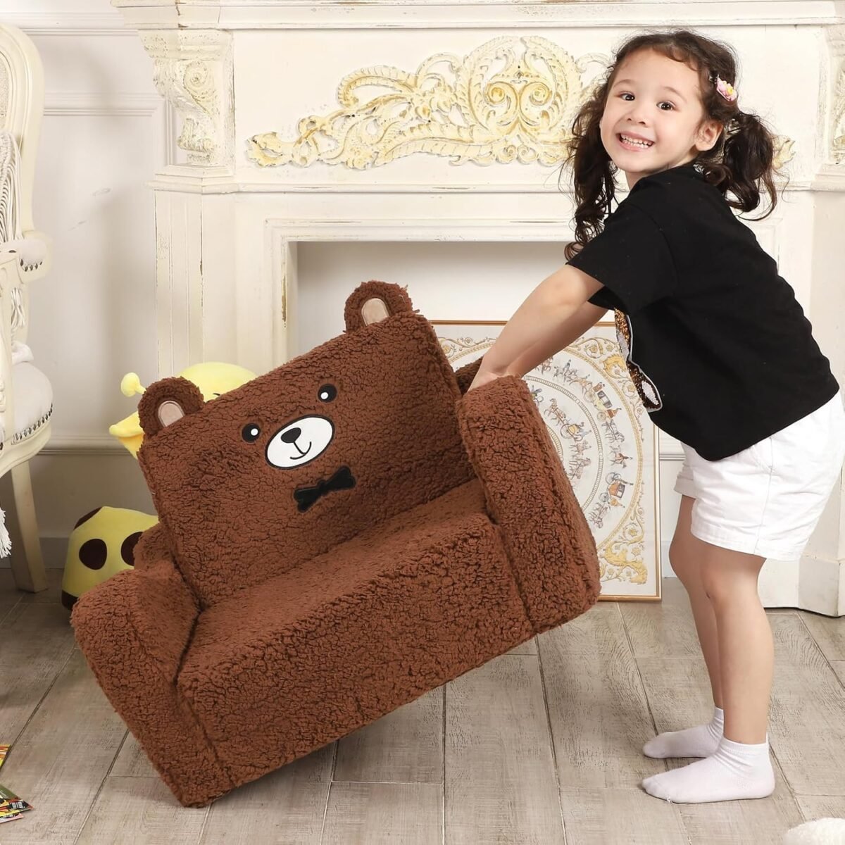1749432087 kids chairs for toddler 2 in 1 toddler soft sherpa couch fold out convertible sofa to lounger for girls and boys teddy bear brown.jpg