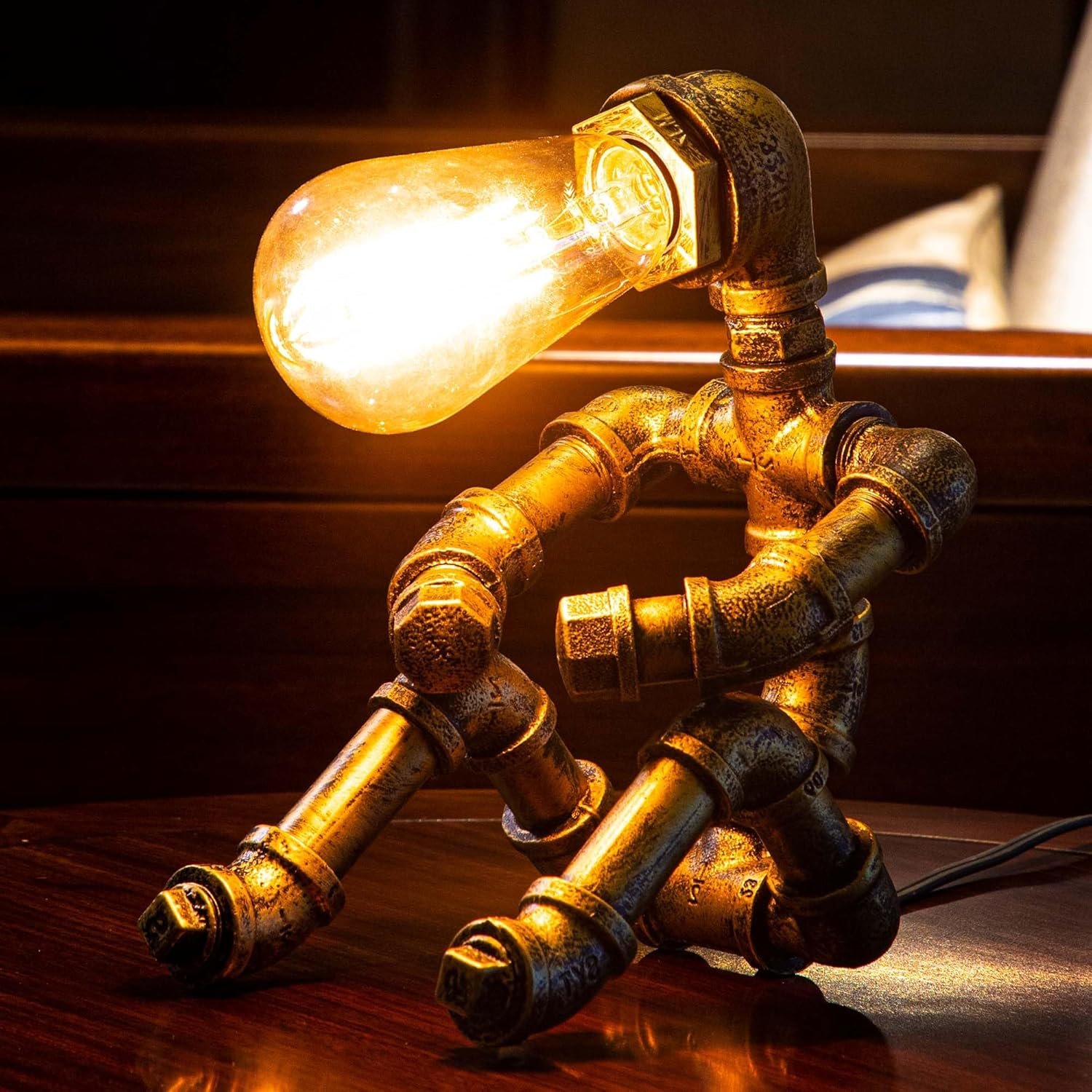 1749438863 steampunk table lamp vintage industrial metal robot table lamp water pipe table lamp robot style desktop light for bedside desk bar cafe desktop room decoration not included bulb.jpg