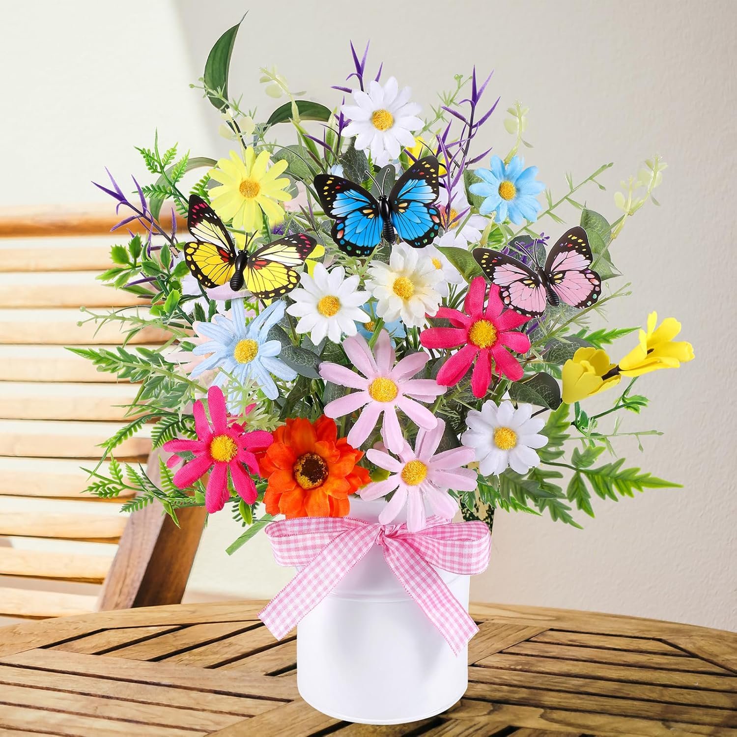 1749458163 artificial spring daisy flowers in vase 12 inch colorful fake flowers arrangement with metal pot silk faux wild flowers greenery stems and butterfly for table centerpieces home decor.jpg