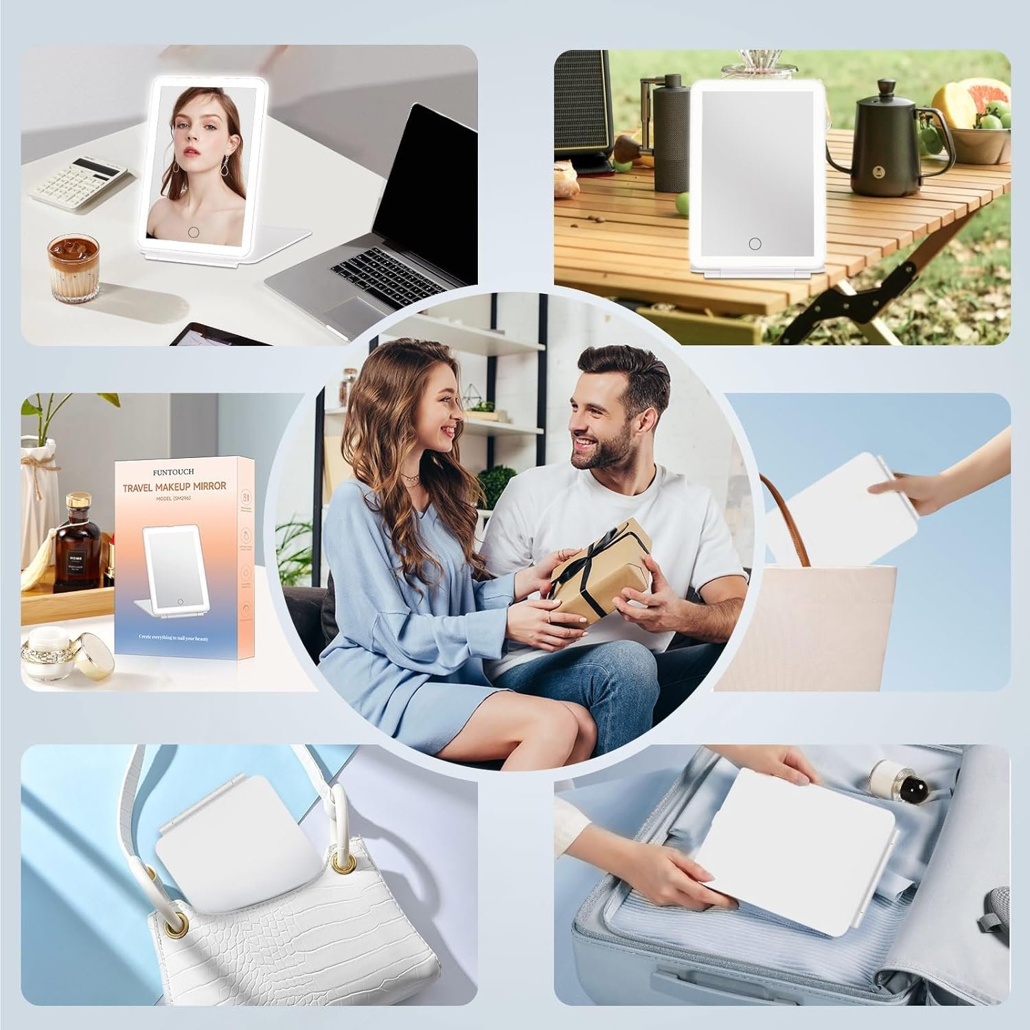 1749470874 funtouch rechargeable travel makeup mirror with 72 led lights portable lighted beauty mirror 3 color lighting dimmable touch screen tabletop led folding cosmetic vanity mirror.jpg