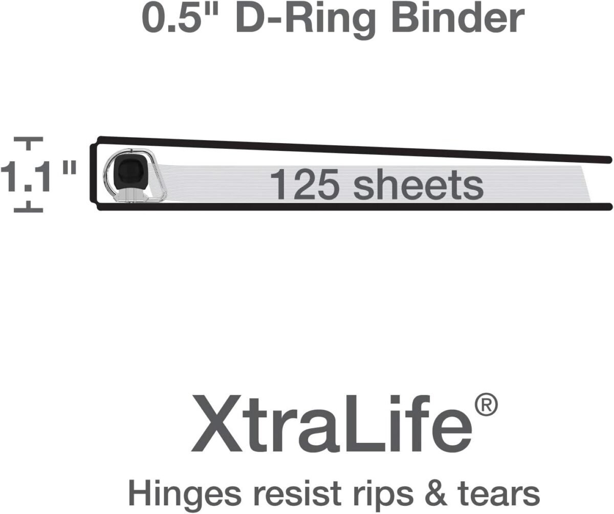 1749474133 oxford 3 ring binders 0.5 inch one touch easy open d rings durable binders for school and office view binder covers xtralife hinge non stick pvc free black holds 125 sheets 6 pk 79901.jpg
